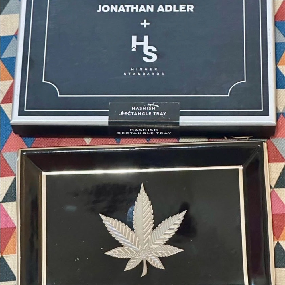 Jonathan Adler Black and Silver Hashish Rectangle Ceramic Tray